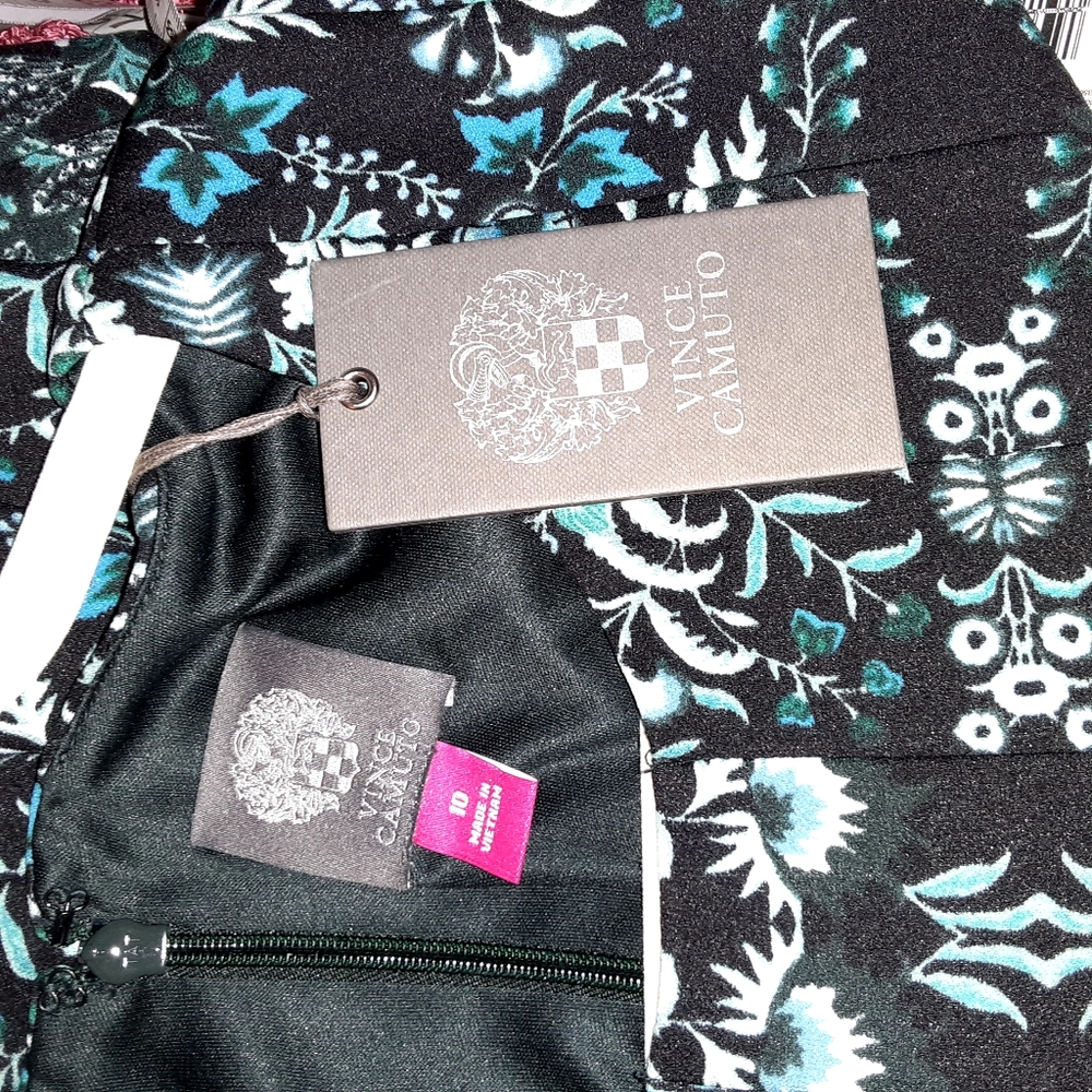VINCE CAMUTO Black & Blue Print‎ Work Dress - Picture 3 of 5